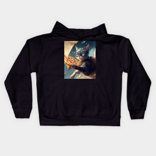 Funny Cat Flying and Delivering Pizza - Funny Digital Artwork Futuristic Art Birthday Gift Idea For Mom Kids Hoodie